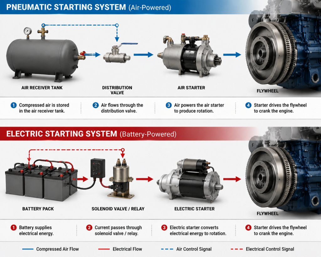 Air starter vs electric starter system infrastructure and working principle comparison
