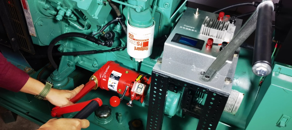 Manual operation of CQStart mechanical spring starter on a diesel engine