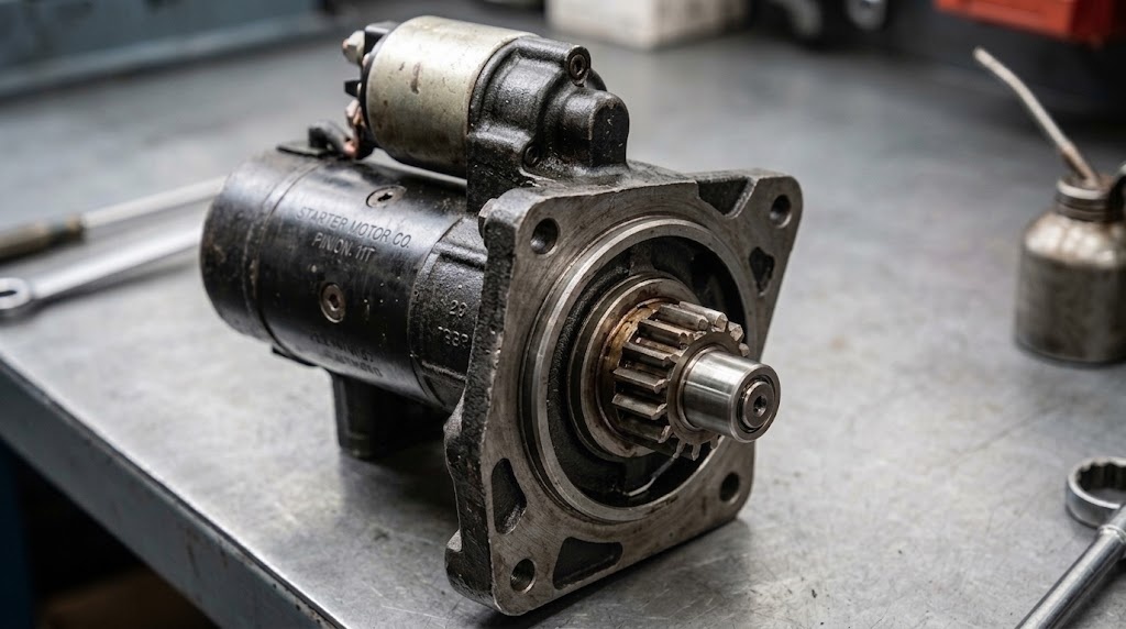 Heavy-duty starter motor with drive pinion gear for cranking torque