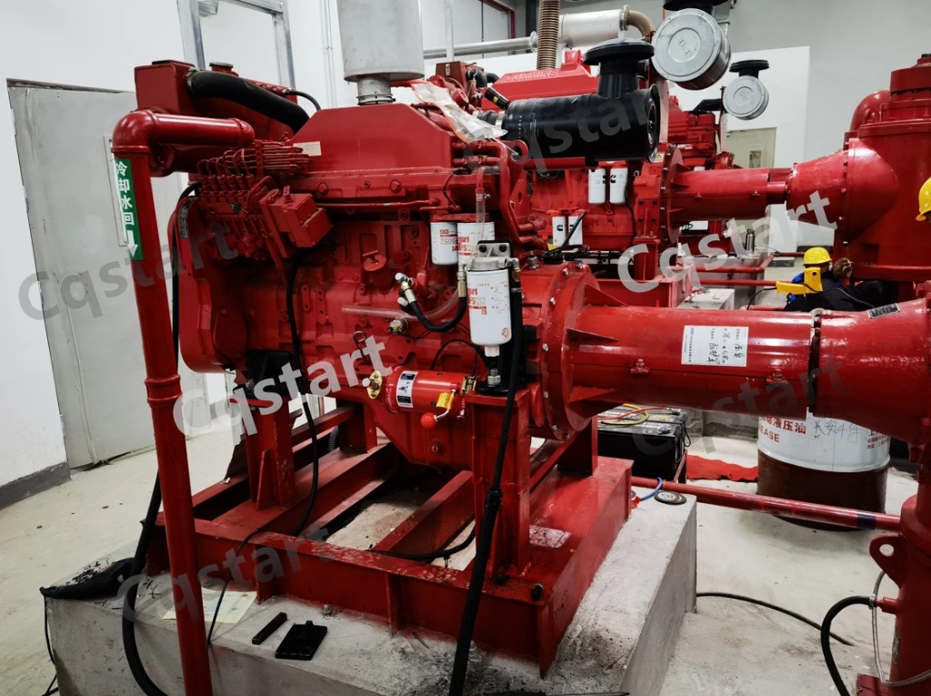 Mechanical spring starter installed on a diesel fire pump package